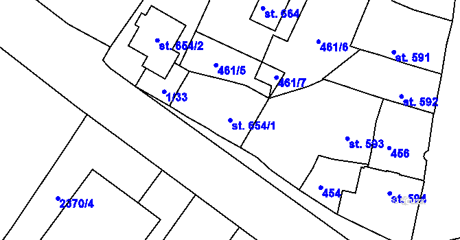 Parcela st. 654/1 v KÚ Telč, Katastrální mapa