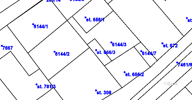 Parcela st. 656/3 v KÚ Telč, Katastrální mapa