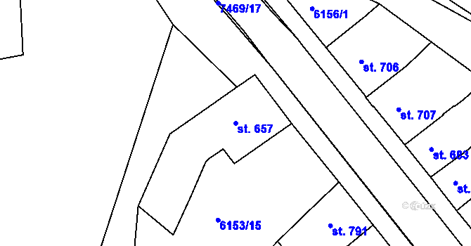 Parcela st. 657 v KÚ Telč, Katastrální mapa