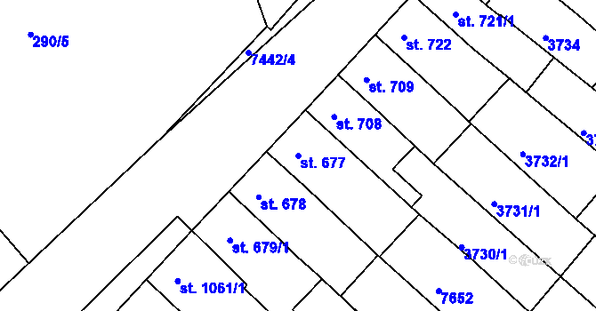 Parcela st. 677 v KÚ Telč, Katastrální mapa