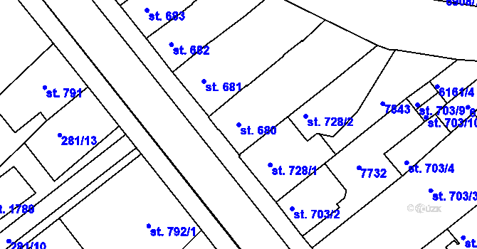 Parcela st. 680 v KÚ Telč, Katastrální mapa