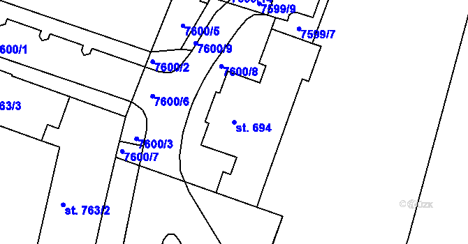 Parcela st. 694 v KÚ Telč, Katastrální mapa