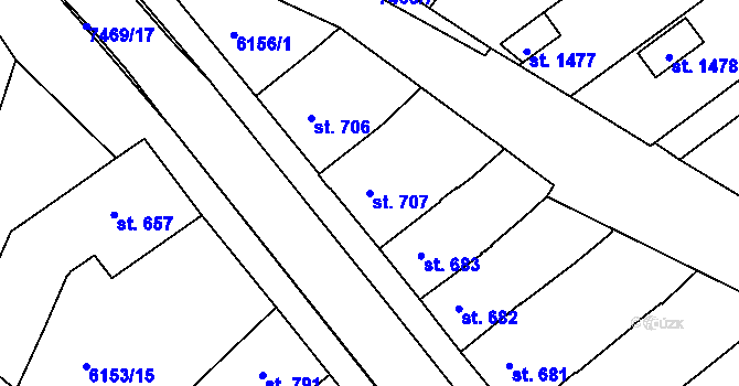 Parcela st. 707 v KÚ Telč, Katastrální mapa