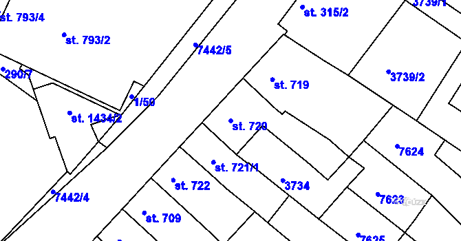 Parcela st. 720 v KÚ Telč, Katastrální mapa