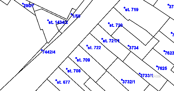 Parcela st. 722 v KÚ Telč, Katastrální mapa