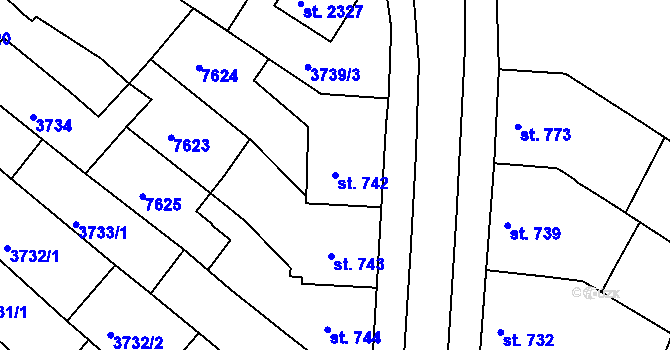 Parcela st. 742 v KÚ Telč, Katastrální mapa