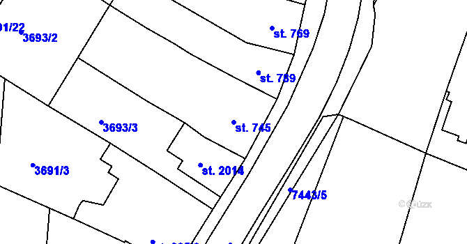 Parcela st. 745 v KÚ Telč, Katastrální mapa