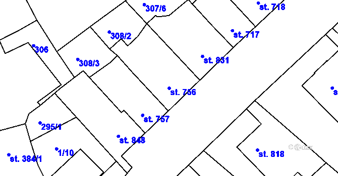 Parcela st. 756 v KÚ Telč, Katastrální mapa