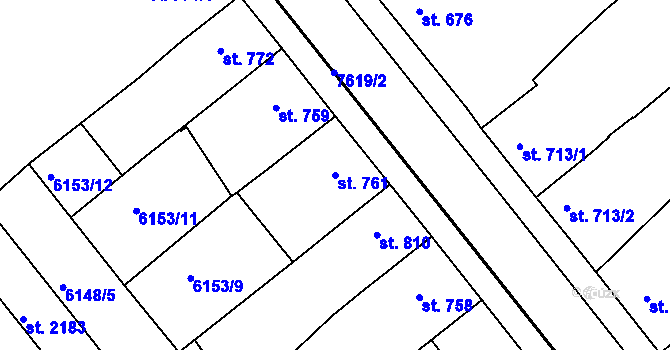 Parcela st. 761 v KÚ Telč, Katastrální mapa