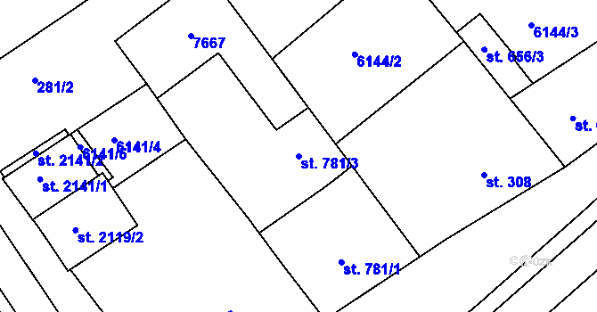 Parcela st. 781/3 v KÚ Telč, Katastrální mapa