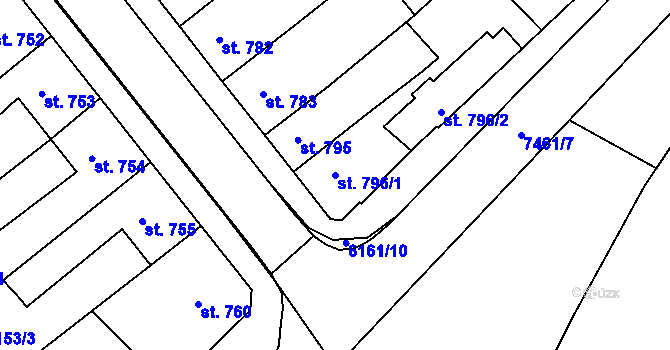 Parcela st. 796/1 v KÚ Telč, Katastrální mapa