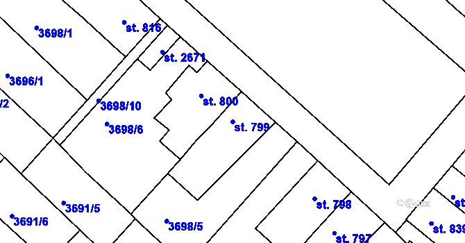 Parcela st. 799 v KÚ Telč, Katastrální mapa