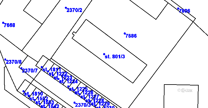 Parcela st. 801/3 v KÚ Telč, Katastrální mapa