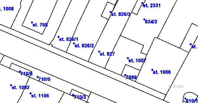 Parcela st. 827 v KÚ Telč, Katastrální mapa