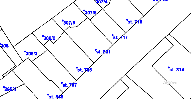 Parcela st. 831 v KÚ Telč, Katastrální mapa
