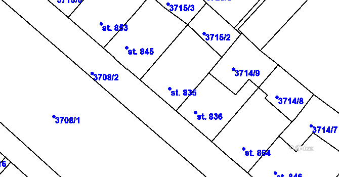 Parcela st. 835 v KÚ Telč, Katastrální mapa