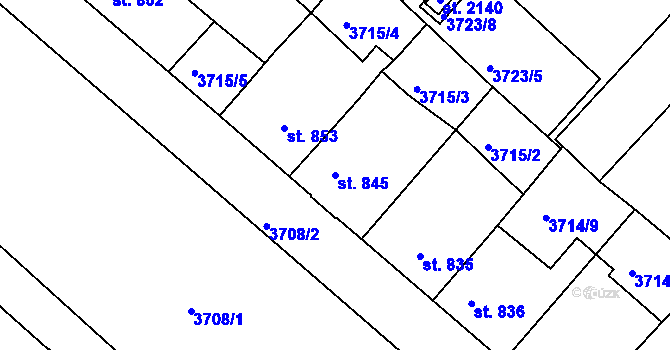 Parcela st. 845 v KÚ Telč, Katastrální mapa