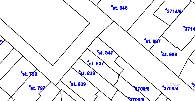 Parcela st. 847 v KÚ Telč, Katastrální mapa