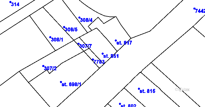 Parcela st. 851 v KÚ Telč, Katastrální mapa