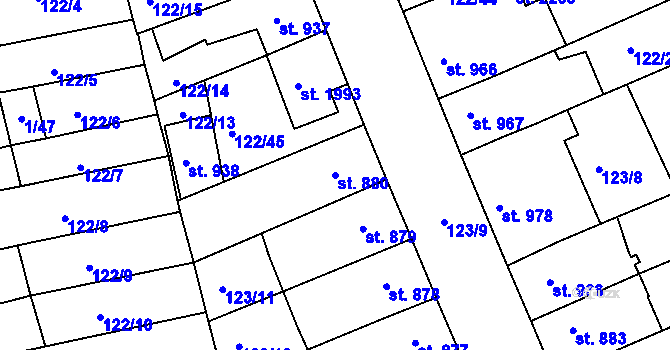 Parcela st. 880 v KÚ Telč, Katastrální mapa