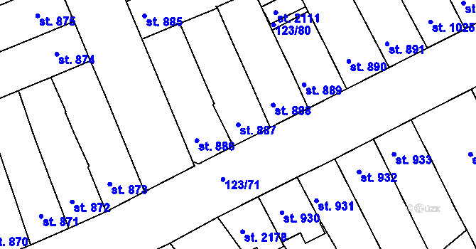 Parcela st. 887 v KÚ Telč, Katastrální mapa