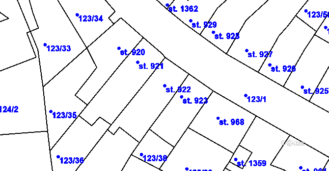 Parcela st. 922 v KÚ Telč, Katastrální mapa