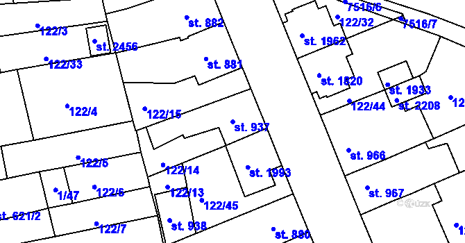 Parcela st. 937 v KÚ Telč, Katastrální mapa