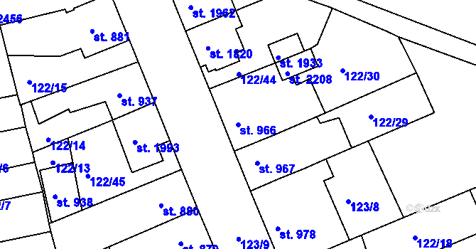 Parcela st. 966 v KÚ Telč, Katastrální mapa
