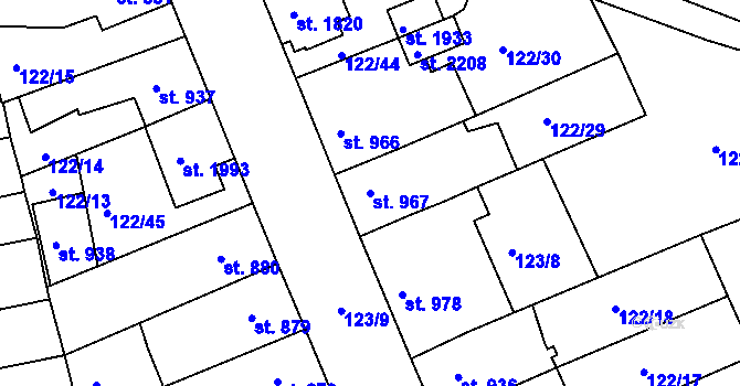 Parcela st. 967 v KÚ Telč, Katastrální mapa