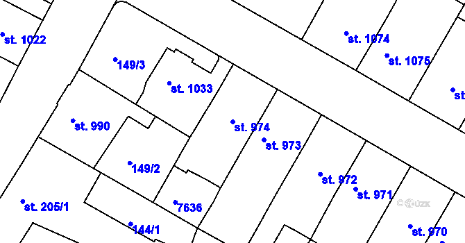 Parcela st. 974 v KÚ Telč, Katastrální mapa