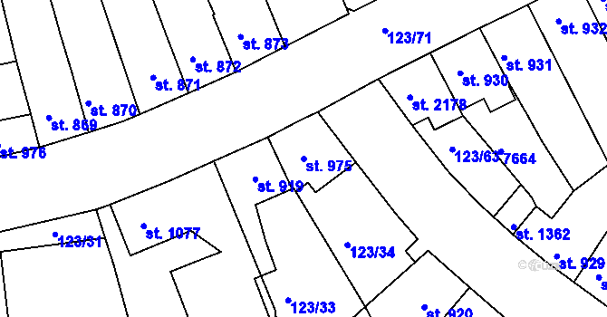 Parcela st. 975 v KÚ Telč, Katastrální mapa