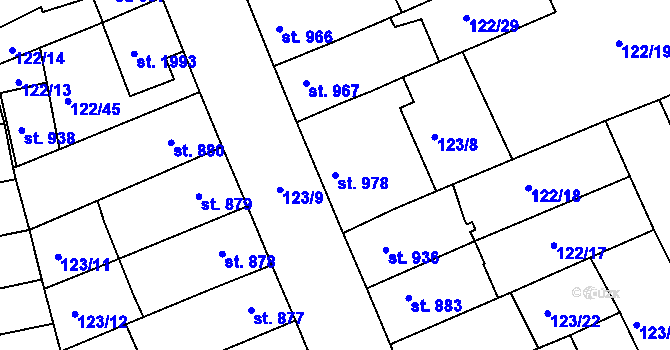 Parcela st. 978 v KÚ Telč, Katastrální mapa