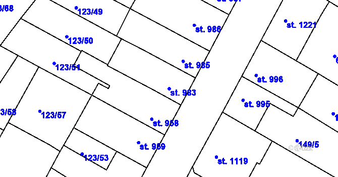 Parcela st. 983 v KÚ Telč, Katastrální mapa