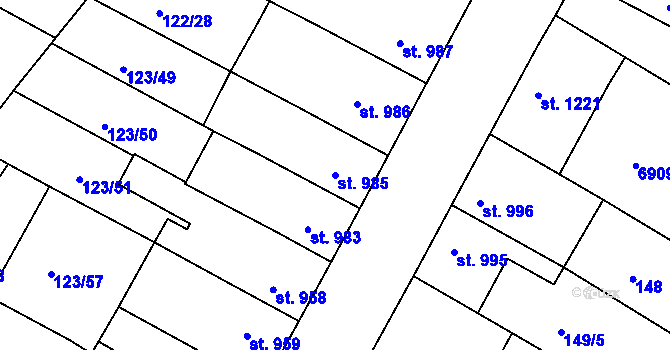 Parcela st. 985 v KÚ Telč, Katastrální mapa