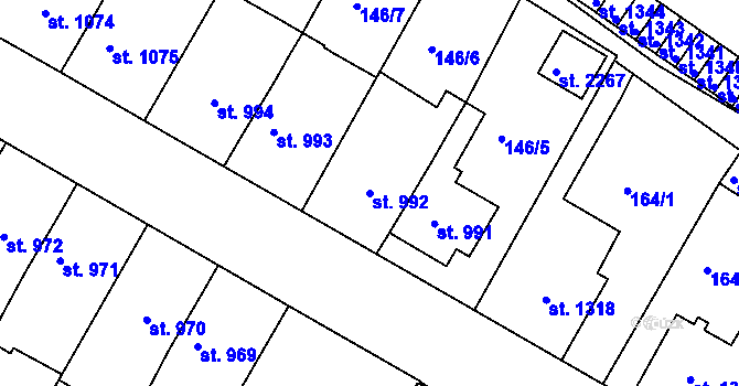 Parcela st. 992 v KÚ Telč, Katastrální mapa