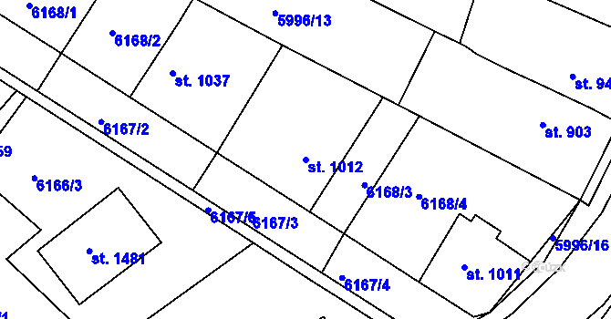 Parcela st. 1012 v KÚ Telč, Katastrální mapa
