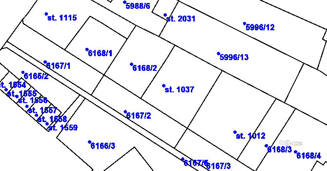 Parcela st. 1037 v KÚ Telč, Katastrální mapa