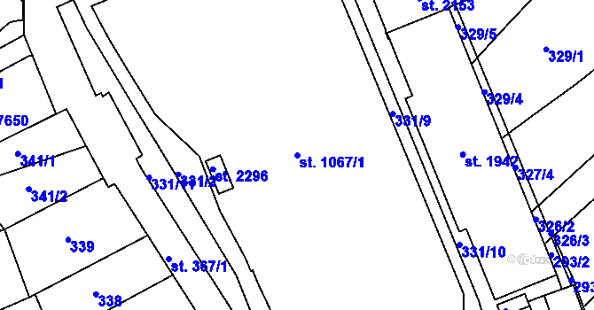 Parcela st. 1067/1 v KÚ Telč, Katastrální mapa