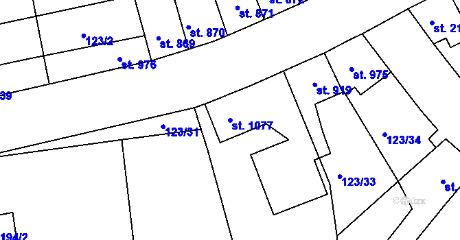 Parcela st. 1077 v KÚ Telč, Katastrální mapa