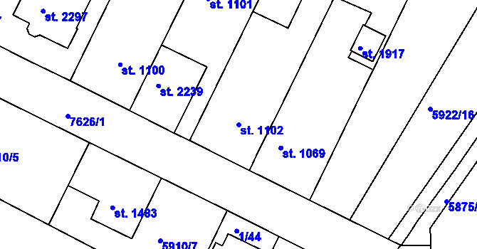Parcela st. 1102 v KÚ Telč, Katastrální mapa