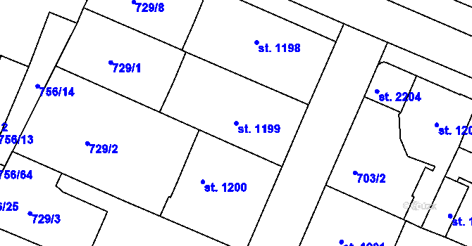 Parcela st. 1199 v KÚ Telč, Katastrální mapa