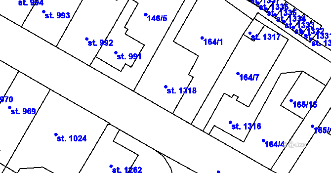 Parcela st. 1318 v KÚ Telč, Katastrální mapa