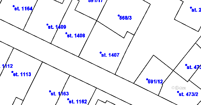 Parcela st. 1407 v KÚ Telč, Katastrální mapa