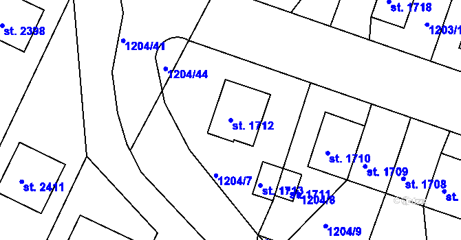 Parcela st. 1712 v KÚ Telč, Katastrální mapa