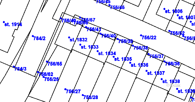 Parcela st. 1834 v KÚ Telč, Katastrální mapa