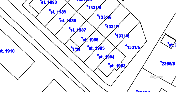 Parcela st. 1985 v KÚ Telč, Katastrální mapa