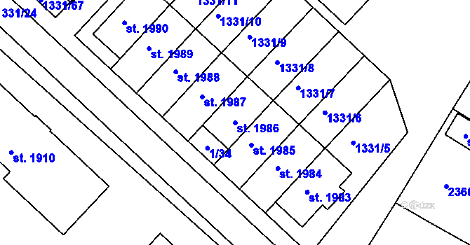 Parcela st. 1986 v KÚ Telč, Katastrální mapa