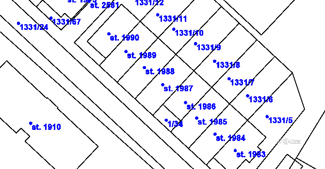 Parcela st. 1987 v KÚ Telč, Katastrální mapa