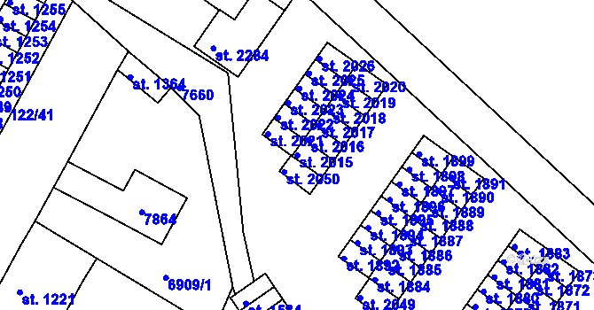 Parcela st. 2015 v KÚ Telč, Katastrální mapa