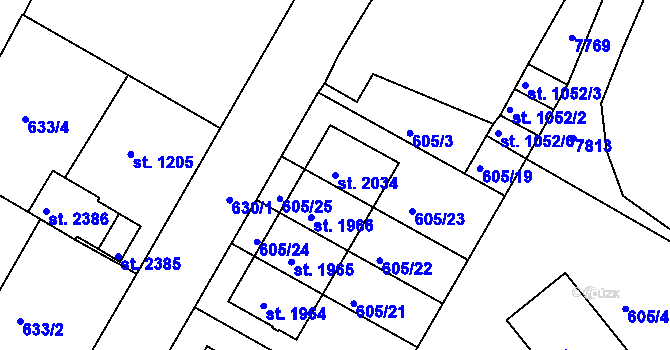Parcela st. 2034 v KÚ Telč, Katastrální mapa